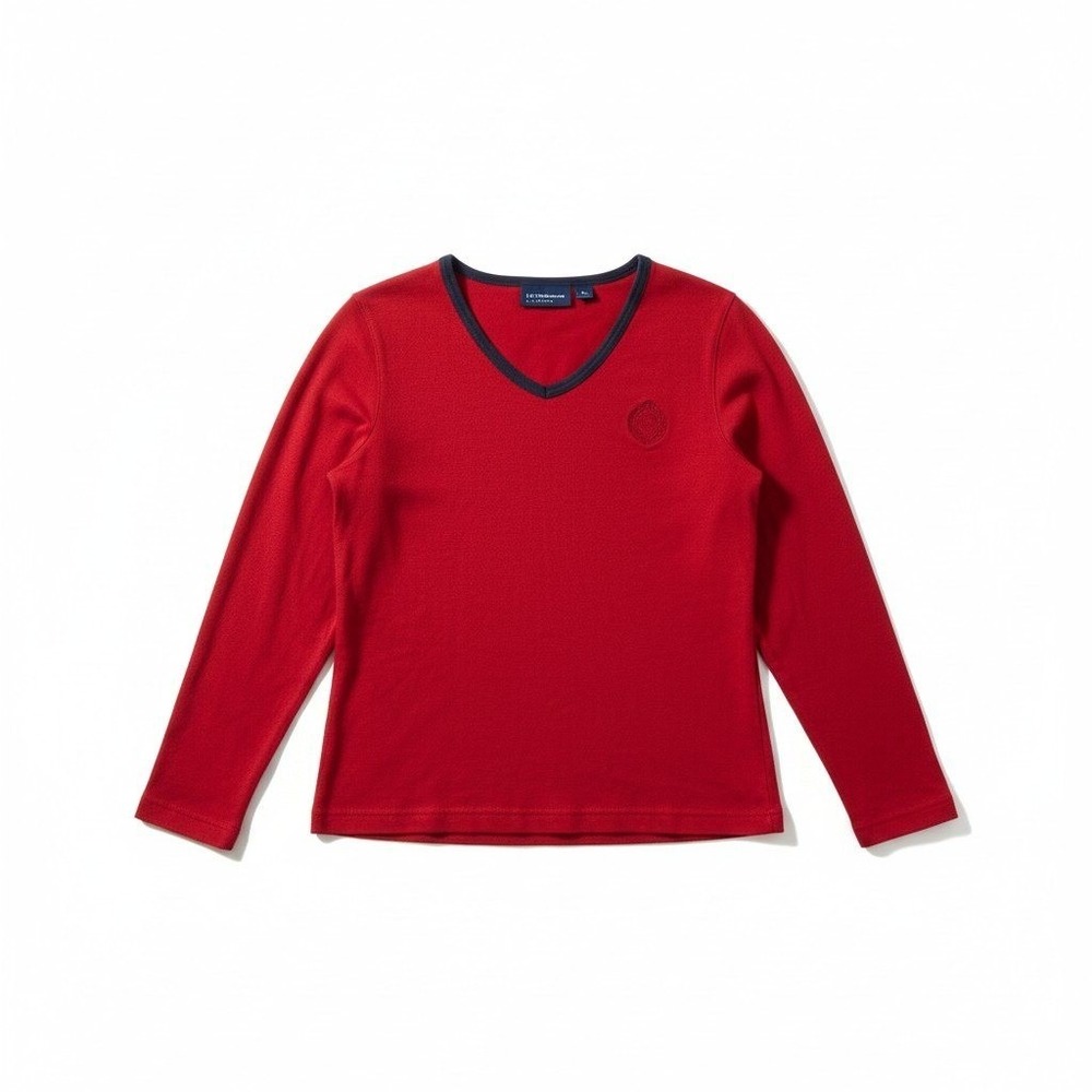Liz Claiborne Lizsport Womens Red Navy V-Neck Long Sleeve Cotton Top Small